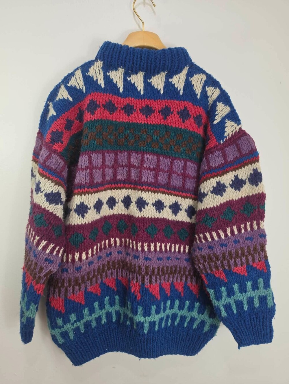 Vintage Handmade 100% Wool Chunky Aztec Sweaters Multicolor
